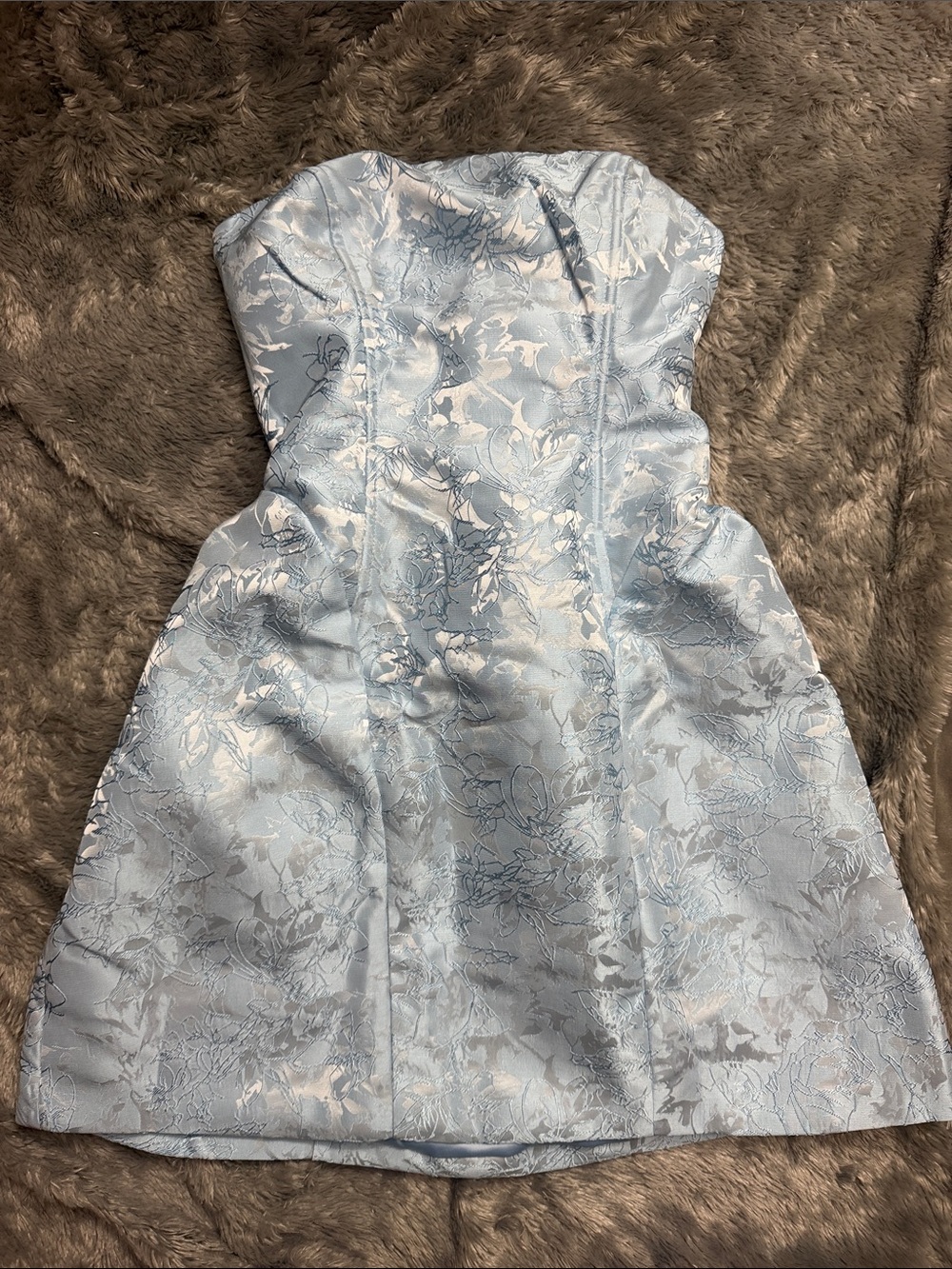 Light Blue Strapless Jacquard Mini Dress